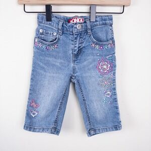 Vintage Bongo Y2K Embroidered Butterfly Flowers Cropped Denim Jeans Girls Size 5